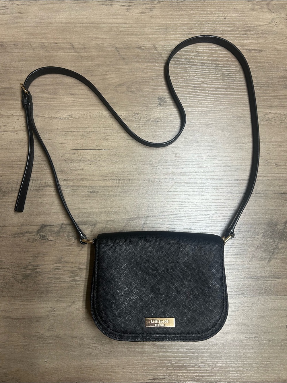 kate spade Black Saffiano Crossbody Bag with Gold Hardware